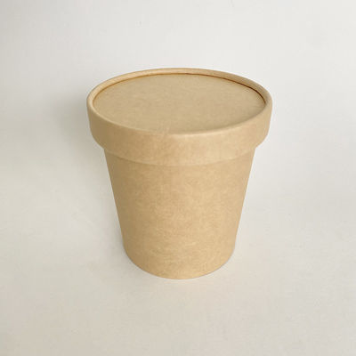 Биоразлагаемая бумажная чашка для супа с крышкой 16 унций 500 мл Kraft Noodle Container